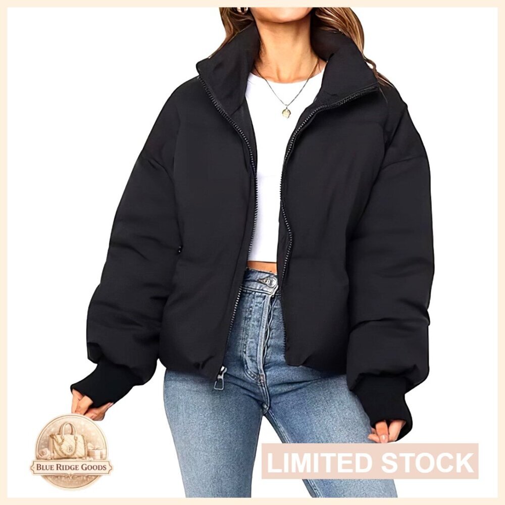 Women's Cropped Puffer Jacket Quilted Lightweight Polyester Outerwear